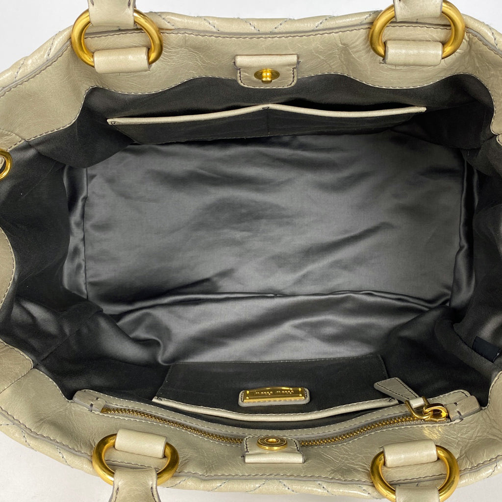 ミュウ ミュウ ロゴ ハンドバッグ 手提げ ハンドバッグ レザー グリーンベージュ RN0928 レディース 【中古】brbag