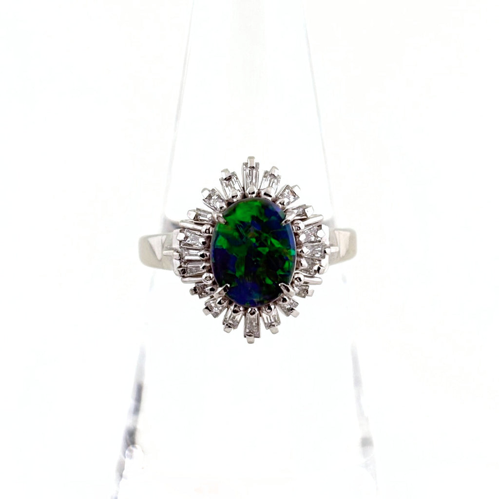 ブラックオパール デザインリング プラチナ 指輪 メレダイヤ リング 13号 Pt900 ブラックオパール ダイヤモンド レディース 【中古】nbjwl