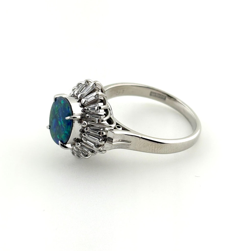 ブラックオパール デザインリング プラチナ 指輪 メレダイヤ リング 13号 Pt900 ブラックオパール ダイヤモンド レディース 【中古】nbjwl