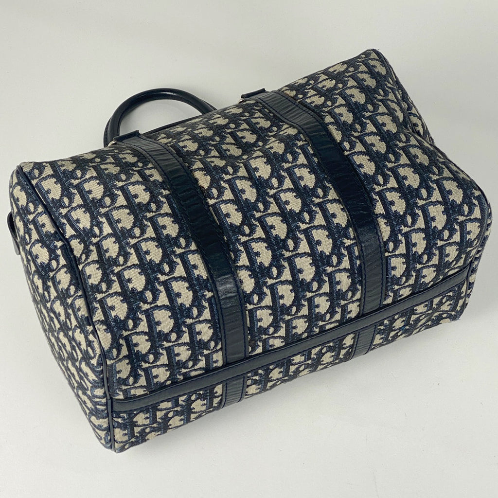 クリスチャンディオール トロッター柄 ハンドバッグ ロゴ ミニボストン ハンドバッグ キャンバス ネイビー レディース 【中古】brbag