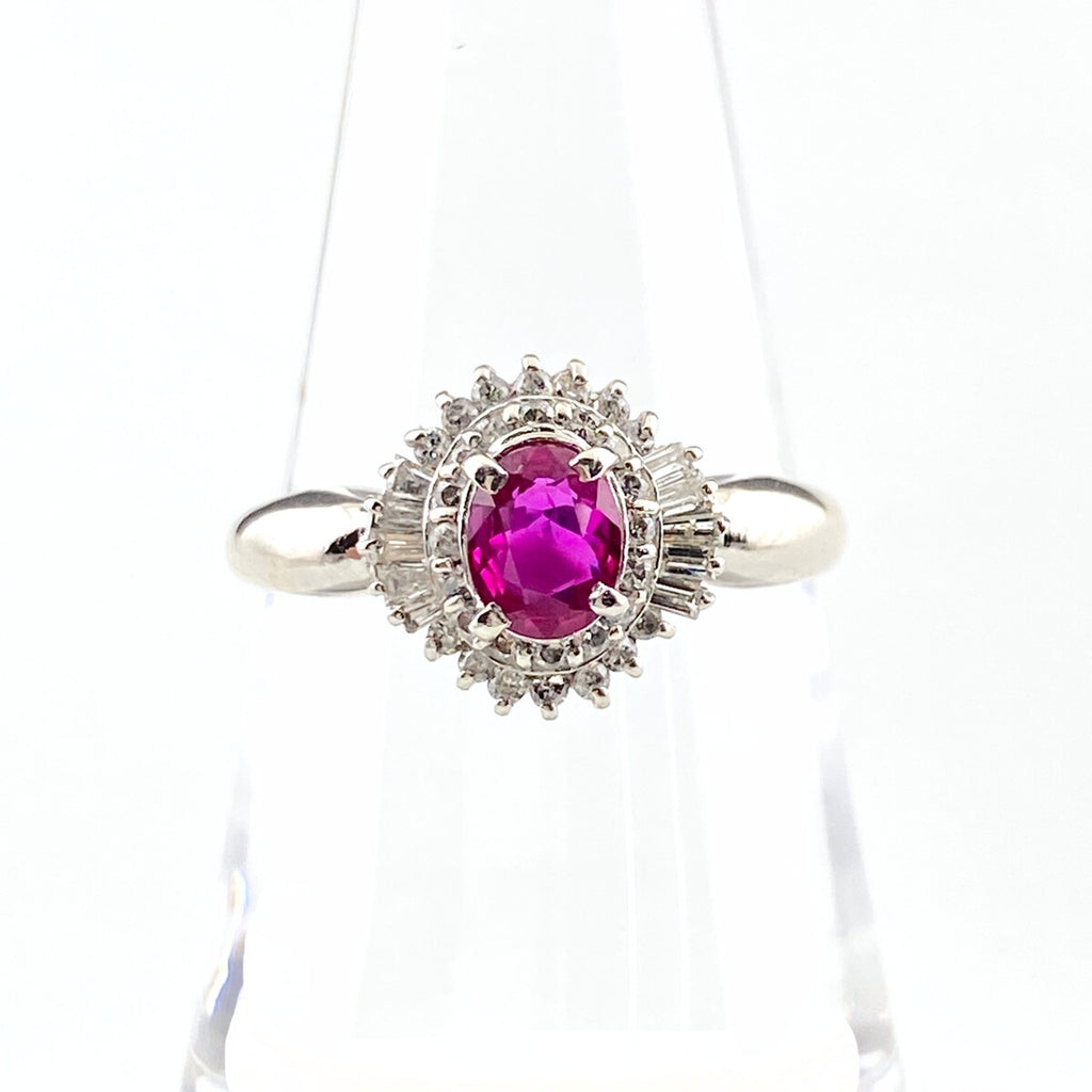 ルビー デザインリング プラチナ 指輪 メレダイヤ リング 14.5号 Pt900 ルビー ダイヤモンド レディース 【中古】nbjwl