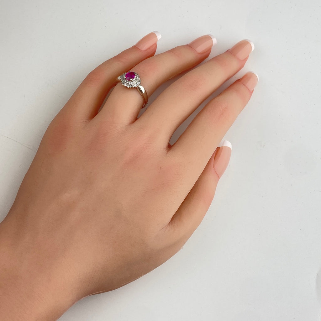 ルビー デザインリング プラチナ 指輪 メレダイヤ リング 14.5号 Pt900 ルビー ダイヤモンド レディース 【中古】nbjwl