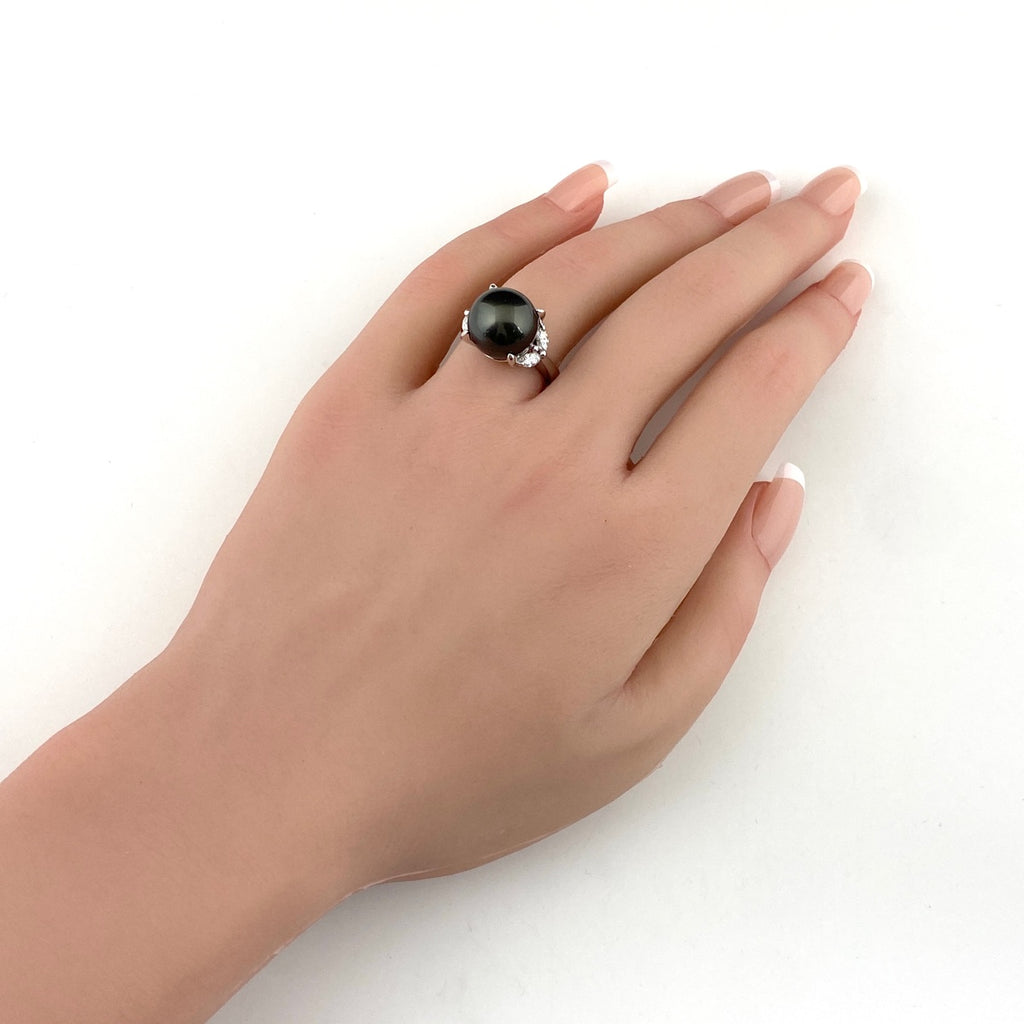 パール デザインリング プラチナ 指輪 メレダイヤ 真珠 リング 10号 Pt900 パール ダイヤモンド レディース 【中古】nbjwl