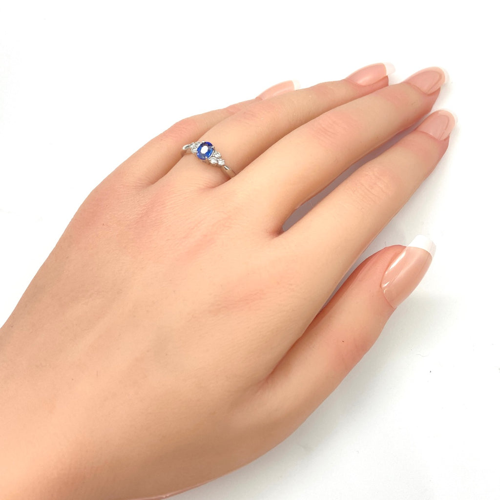 サファイア デザインリング プラチナ メレダイヤ 指輪 リング 13.5号 Pt900 サファイア ダイヤモンド レディース 【中古】nbjwl