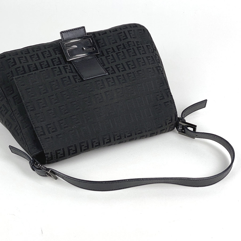 フェンディ ズッキーノ柄 ショルダーバッグ マンマバケット ワンショルダー ショルダーバッグ キャンバス ブラック 8BR001 レディース 【中古】brbag