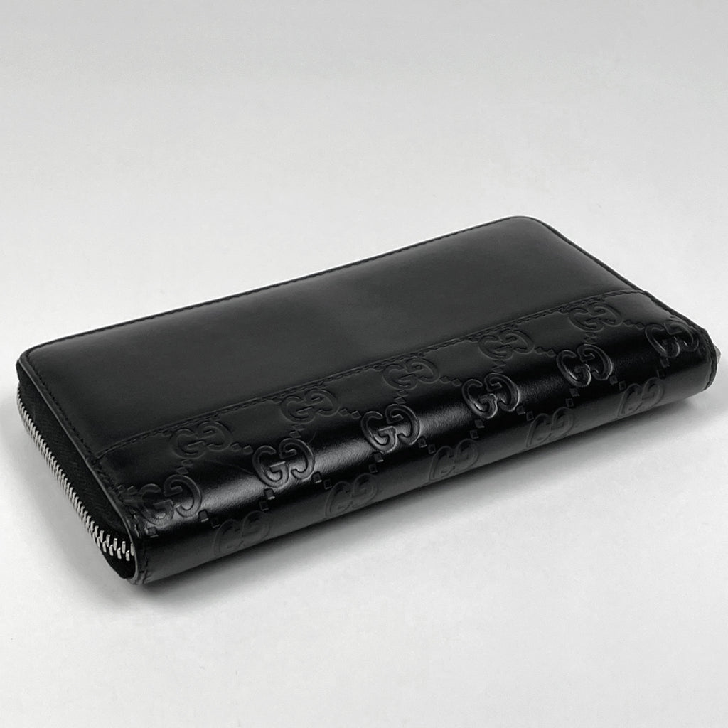 グッチ グッチシマ ラウンドファスナー 長財布 ラウンドジップ 長財布 シマレザー ブラック 408889 メンズ 【中古】brbag