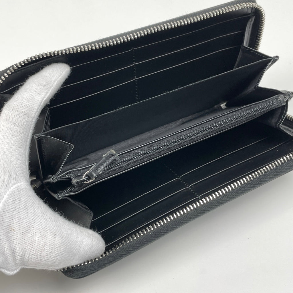 グッチ グッチシマ ラウンドファスナー 長財布 ラウンドジップ 長財布 シマレザー ブラック 408889 メンズ 【中古】brbag