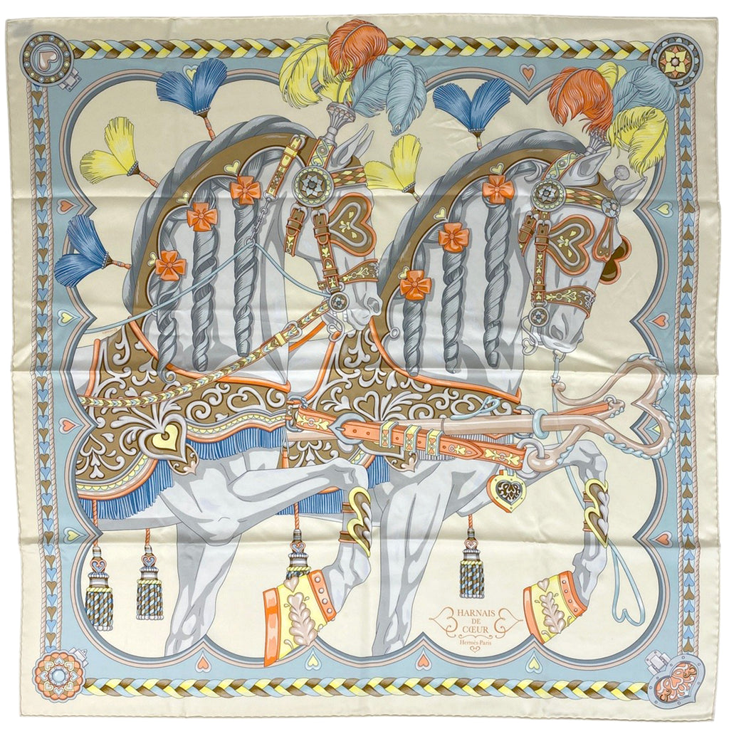エルメス カレ 90 HARNAIS DE COEUR アルネ ドゥ クール スカーフ シルク クリーム マルチカラー レディース 【中古】brbag