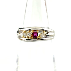 ルビー デザインリング プラチナ YG イエローゴールド 指輪 メレダイヤ リング 10号 Pt900 K18 ダイヤモンド レディース ノンブランドジュエリー 【中古】nbjwl