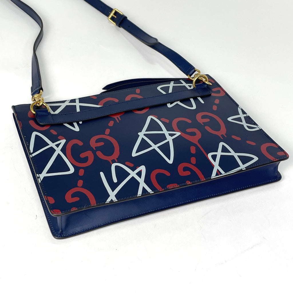 グッチ グッチゴースト ショルダーバッグ クラッチバッグ 星 ショルダーバッグ レザー ネイビー 429004 メンズ 【中古】brbag