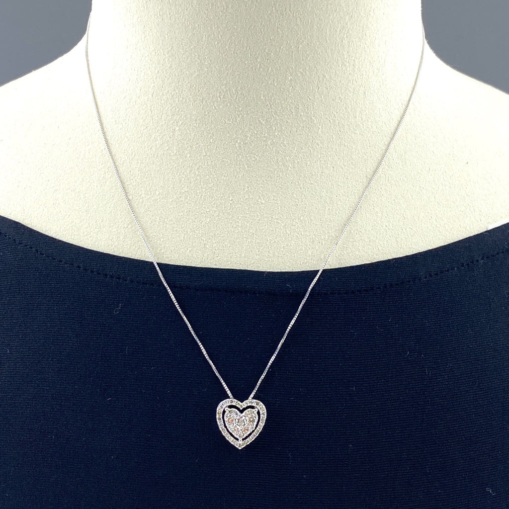 ハートモチーフ デザインリング WG ホワイトゴールド ペンダント ネックレス K18 WG ダイヤモンド レディース 【中古】nbjwl