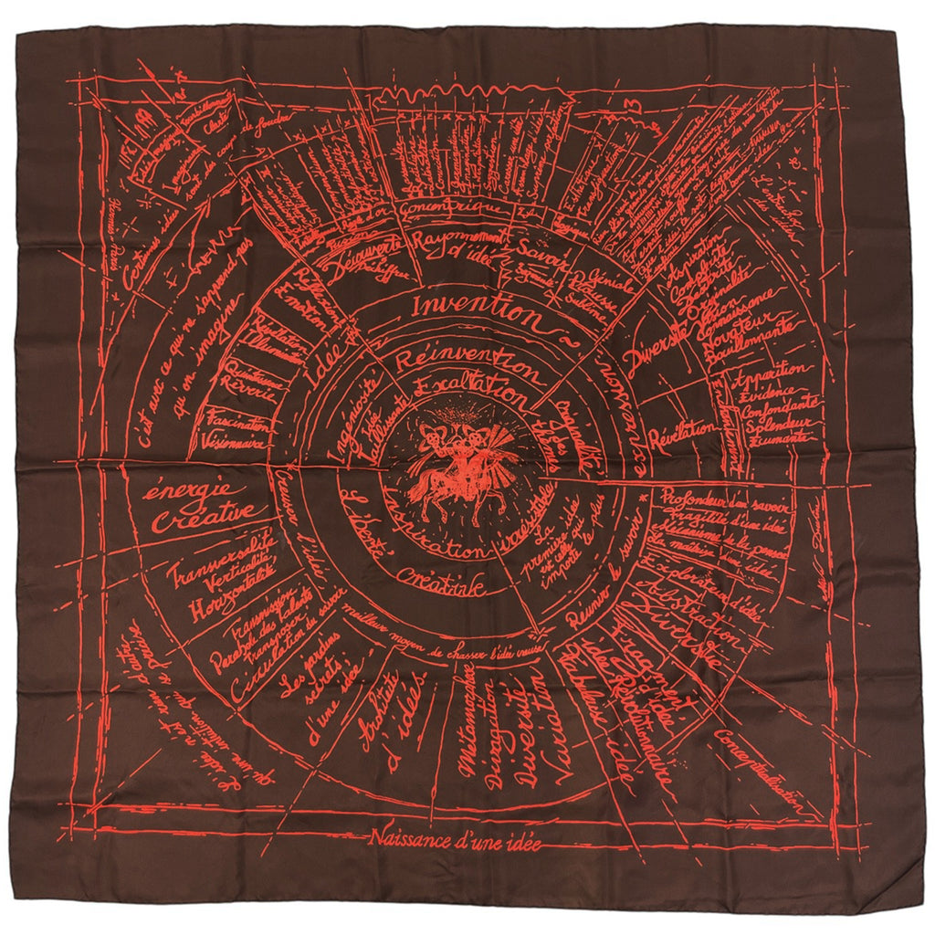 エルメス カレ90 Naissance d’une idee イデアの誕生 スカーフ スカーフ シルク ブラウン オレンジ レディース 【中古】brbag