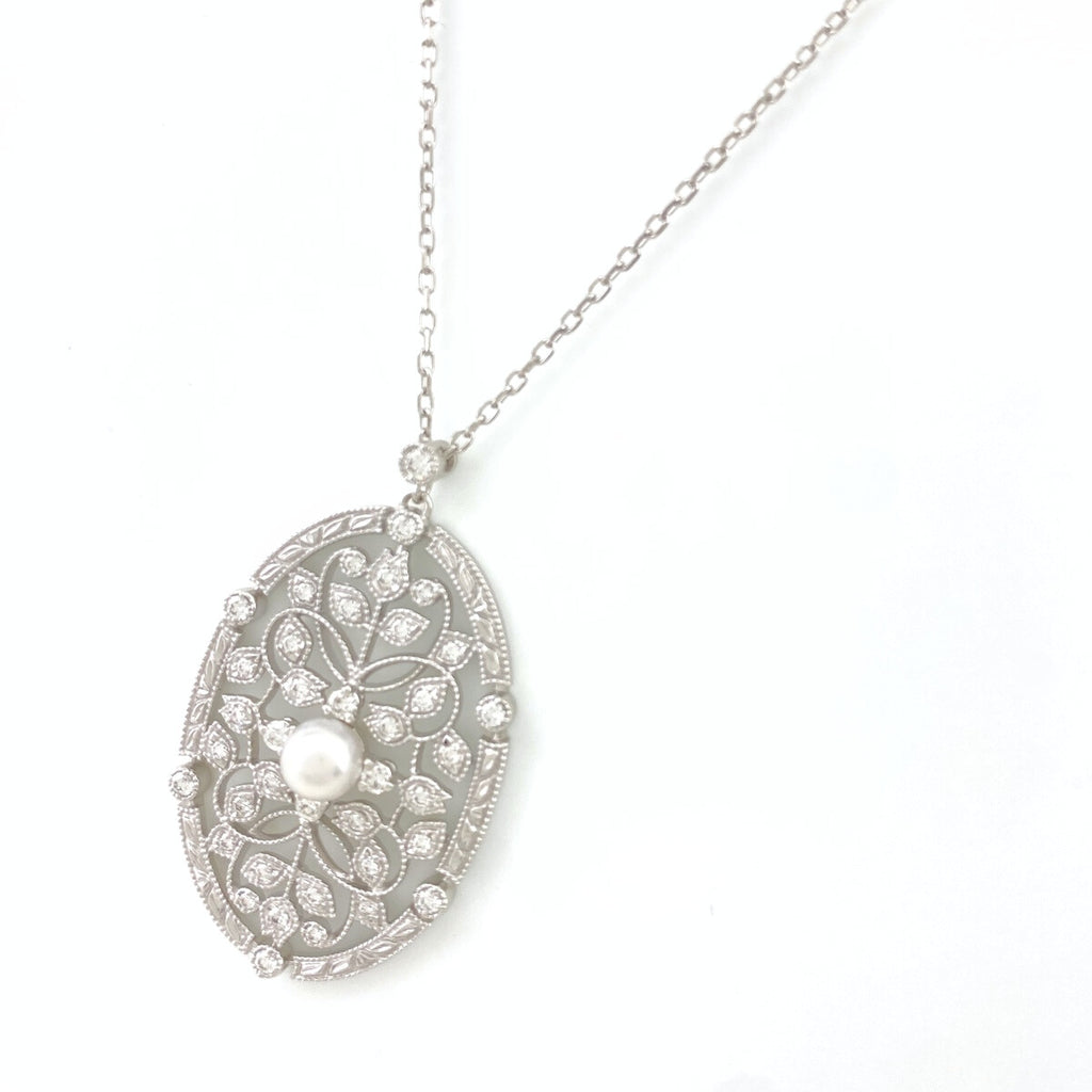 ミキモト パール デザインネックレス ペンダント メレダイヤ 真珠 ネックレス K18 パール ダイヤモンド レディース 【中古】brjwl