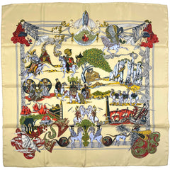 エルメス カレ 90 Au FIL de la SOIE 絹糸の赴くままに スカーフ シルク ベージュ レディース 【中古】brbag