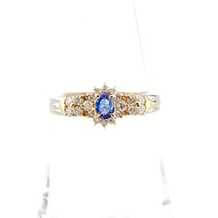 サファイア デザインリング YG イエローゴールド プラチナ 指輪 メレダイヤ リング 14号 K18 Pt900 サファイア レディース 【中古】nbjwl