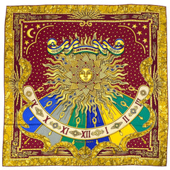 エルメス カレ 90 CARPE DIEM 今日一日を楽しむ 太陽 月 星 スカーフ シルク レッド ゴールド マルチカラー レディース 【中古】brbag