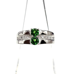 グリーングロッシュラーガーネット デザインリング プラチナ 指輪 メレダイヤ リング 12号 Pt900 ダイヤモンド グリーングロッシュラーガーネット レディース ノンブランドジュエリー 【中古】nbjwl