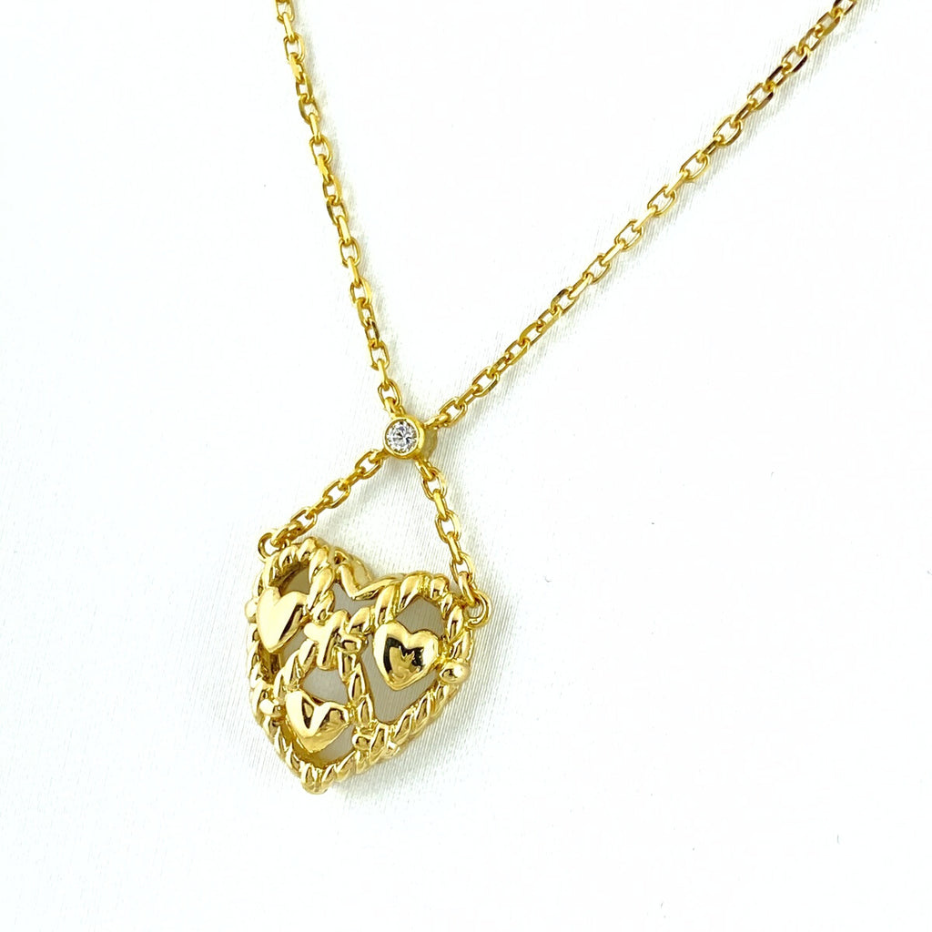 ミキモト ハートモチーフ デザインネックレス YG イエローゴールド ペンダント メレダイヤ ネックレス K18 ダイヤモンド レディース 【中古】brjwl