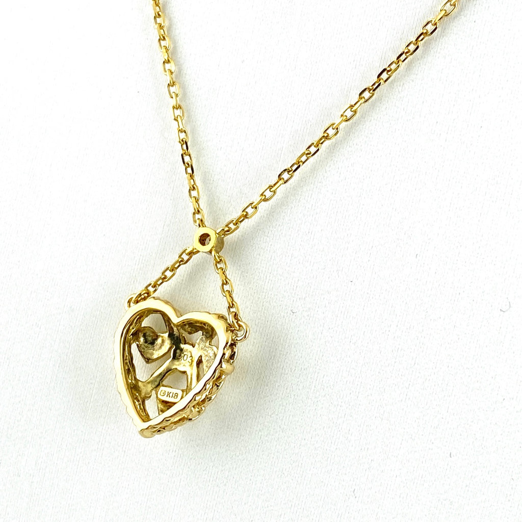 ミキモト ハートモチーフ デザインネックレス YG イエローゴールド ペンダント メレダイヤ ネックレス K18 ダイヤモンド レディース 【中古】brjwl