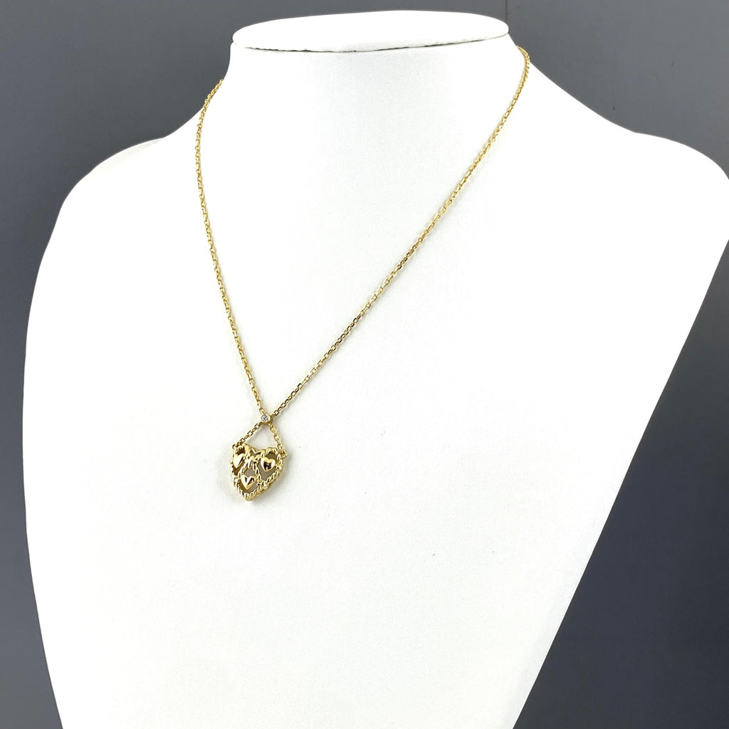 ミキモト ハートモチーフ デザインネックレス YG イエローゴールド ペンダント メレダイヤ ネックレス K18 ダイヤモンド レディース 【中古】brjwl