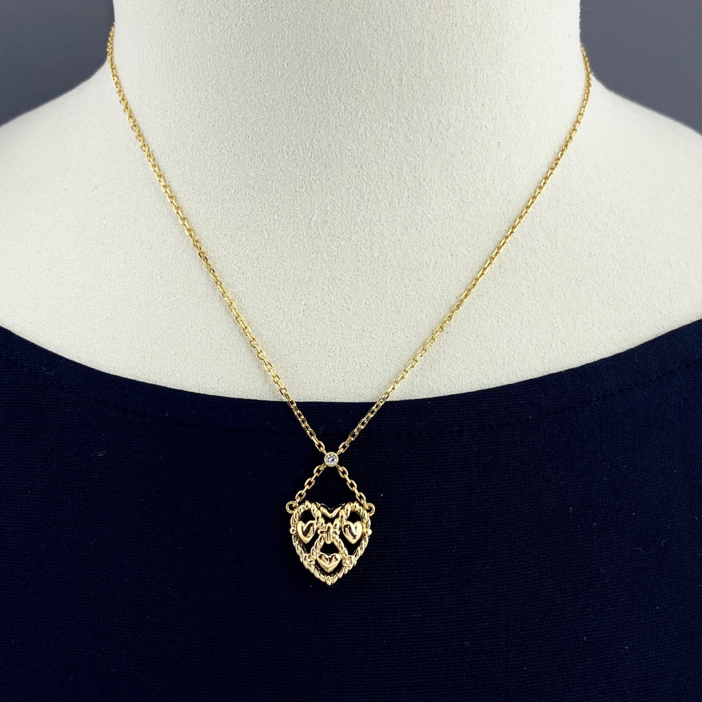 ミキモト ハートモチーフ デザインネックレス YG イエローゴールド ペンダント メレダイヤ ネックレス K18 ダイヤモンド レディース 【中古】brjwl