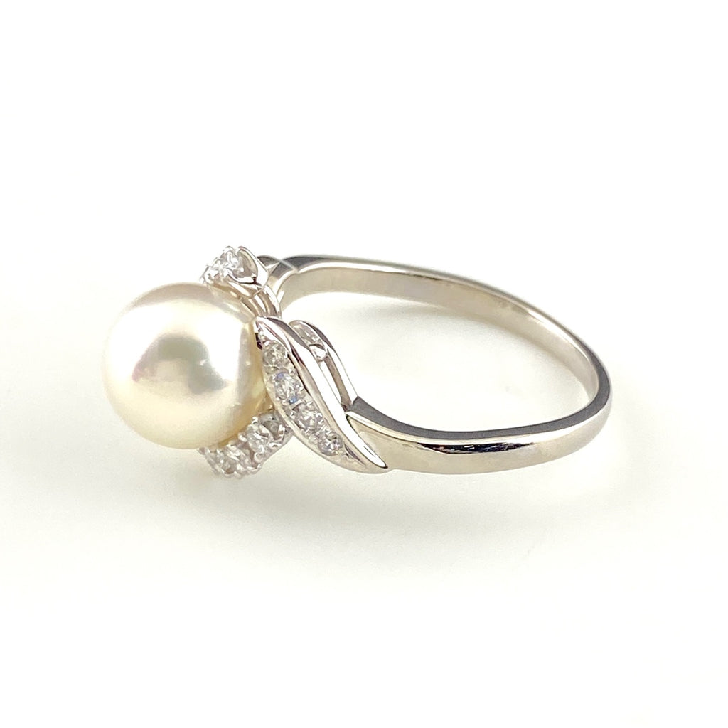 ミキモト パール デザインリング プラチナ 指輪 メレダイヤ 真珠 リング 12号 Pt950 パール ダイヤモンド レディース 【中古】brjwl