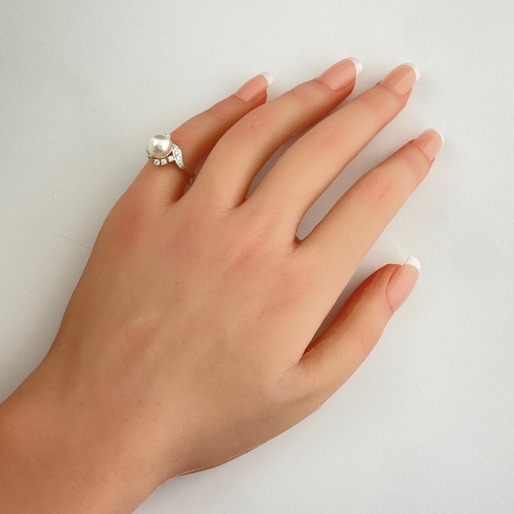 ミキモト パール デザインリング プラチナ 指輪 メレダイヤ 真珠 リング 12号 Pt950 パール ダイヤモンド レディース 【中古】brjwl