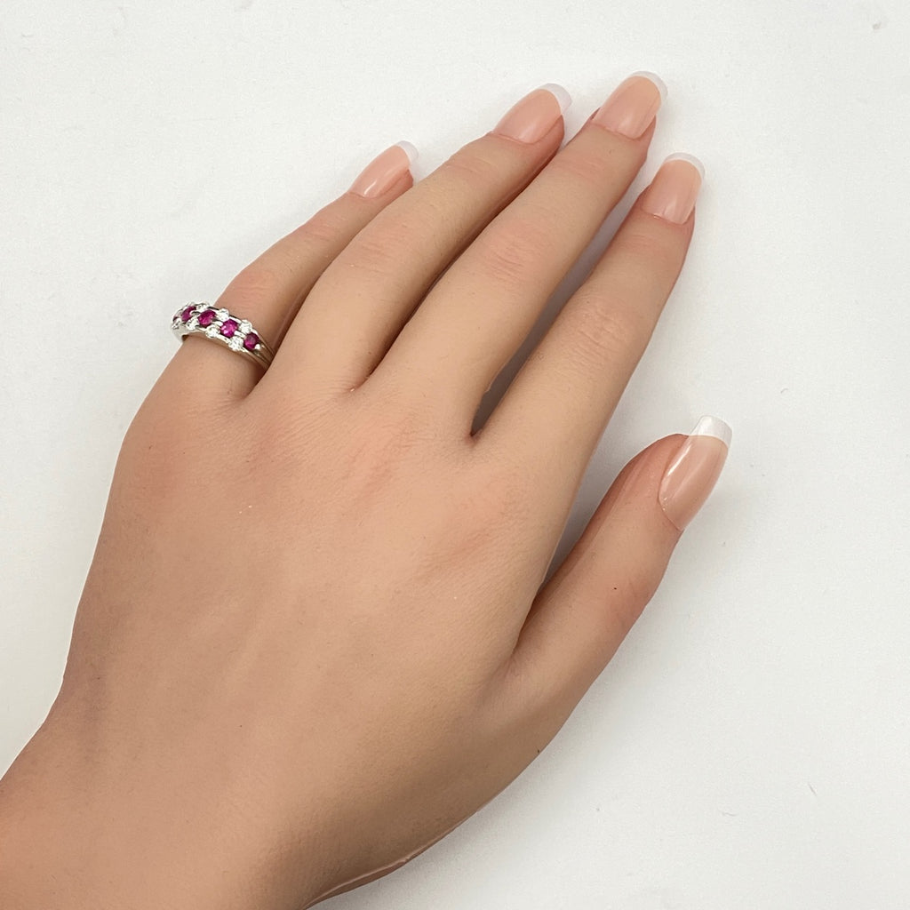 ルビー デザインリング プラチナ メレダイヤ 指輪 リング 11号 Pt900 ルビー ダイヤモンド レディース 【中古】nbjwl