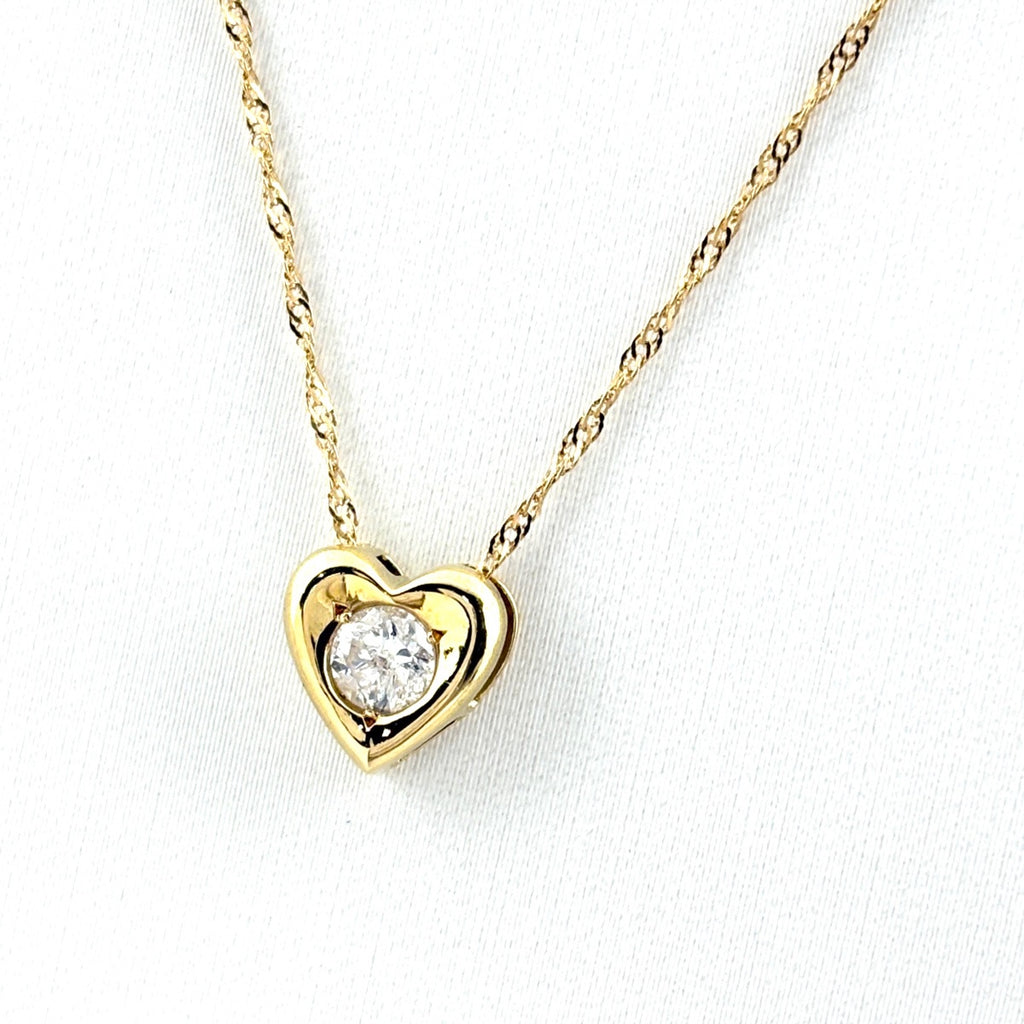 ハートモチーフ デザインネックレス YG イエローゴールド ペンダント メレダイヤ ネックレス K18 ダイヤモンド レディース 【中古】nbjwl