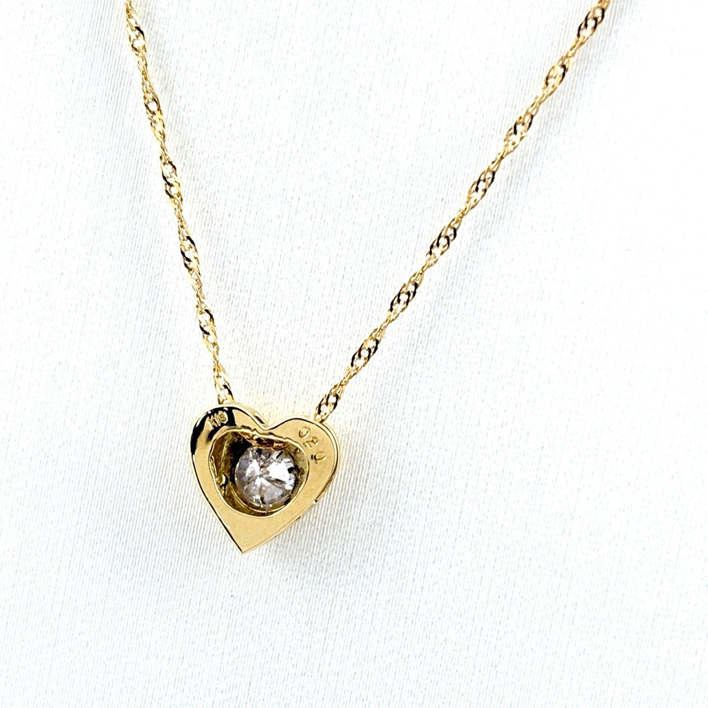 ハートモチーフ デザインネックレス YG イエローゴールド ペンダント メレダイヤ ネックレス K18 ダイヤモンド レディース 【中古】nbjwl