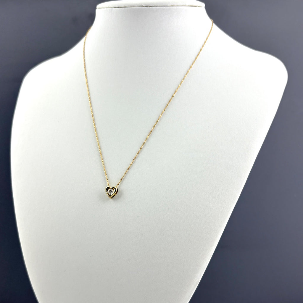 ハートモチーフ デザインネックレス YG イエローゴールド ペンダント メレダイヤ ネックレス K18 ダイヤモンド レディース 【中古】nbjwl