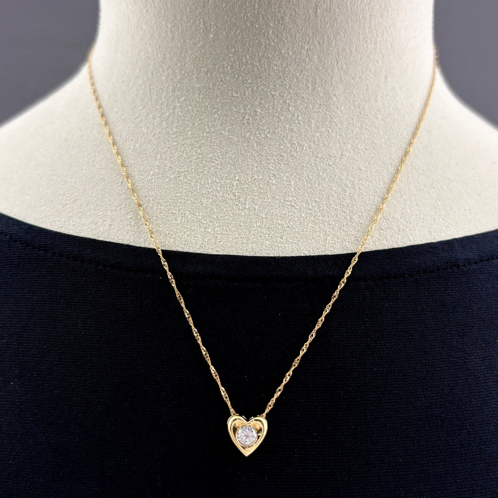ハートモチーフ デザインネックレス YG イエローゴールド ペンダント メレダイヤ ネックレス K18 ダイヤモンド レディース 【中古】nbjwl