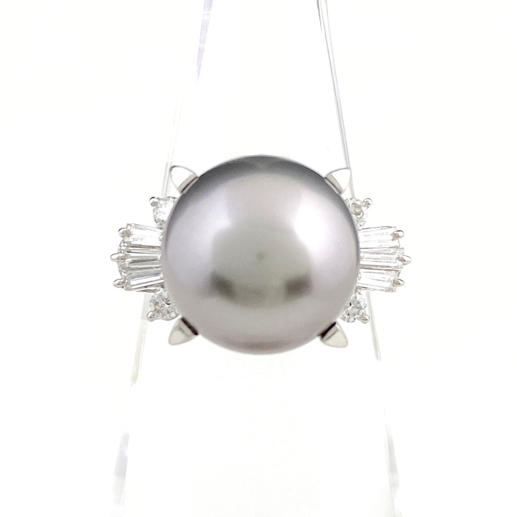 タサキ パール デザインリング プラチナ 指輪 メレダイヤ 真珠 リング 11号 Pt900 パール ダイヤモンド レディース 【中古】brjwl