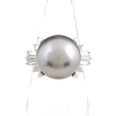 タサキ パール デザインリング プラチナ 指輪 メレダイヤ 真珠 リング 11号 Pt900 パール ダイヤモンド レディース 【中古】brjwl