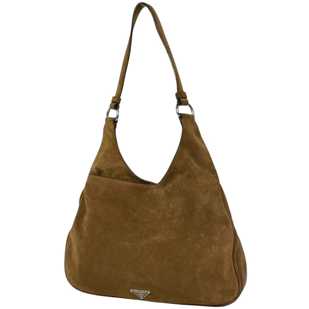 プラダ ロゴプレート ショルダーバッグ 肩掛け ショルダーバッグ スエード ブラウン レディース 【中古】brbag