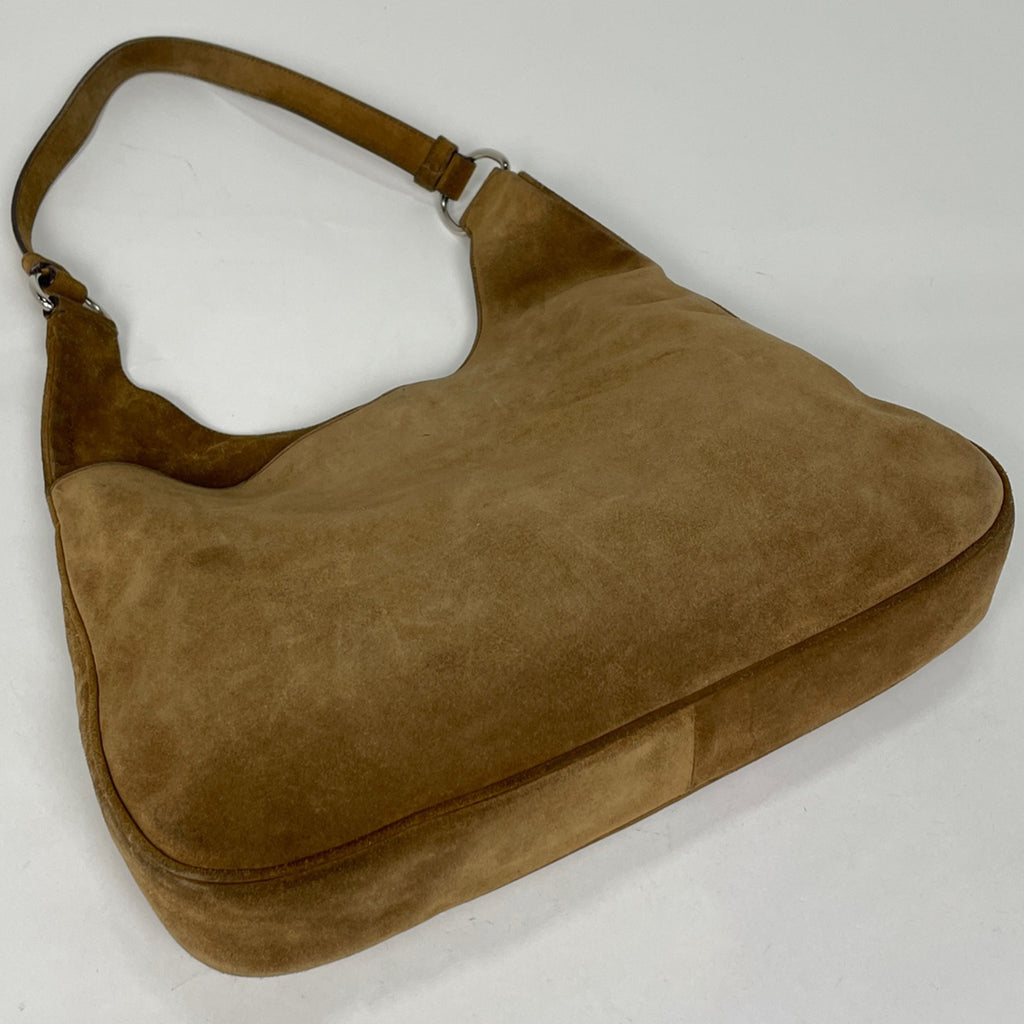 プラダ ロゴプレート ショルダーバッグ 肩掛け ショルダーバッグ スエード ブラウン レディース 【中古】brbag