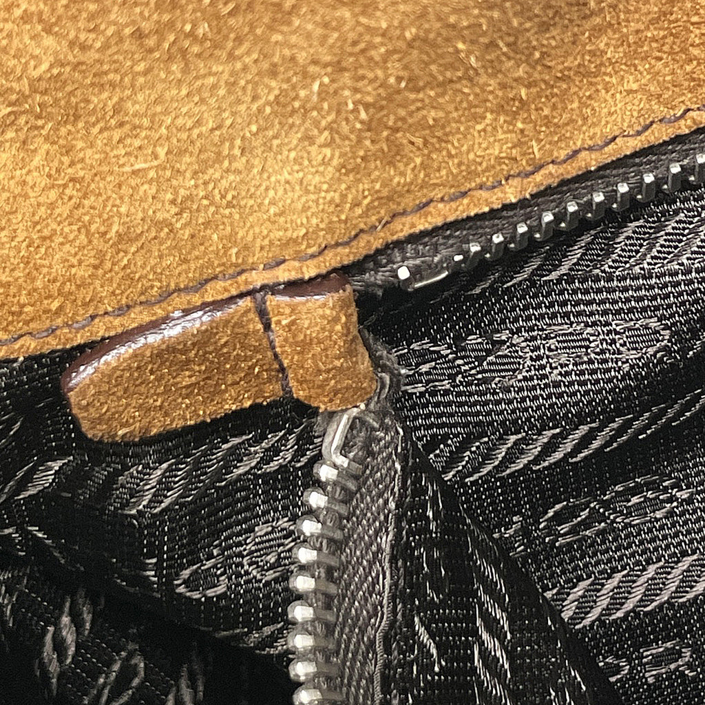 プラダ ロゴプレート ショルダーバッグ 肩掛け ショルダーバッグ スエード ブラウン レディース 【中古】brbag