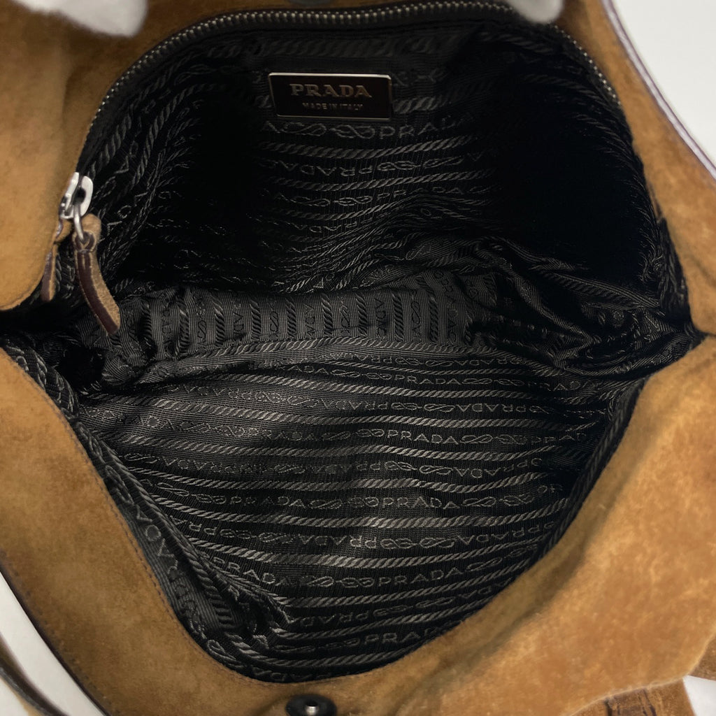 プラダ ロゴプレート ショルダーバッグ 肩掛け ショルダーバッグ スエード ブラウン レディース 【中古】brbag