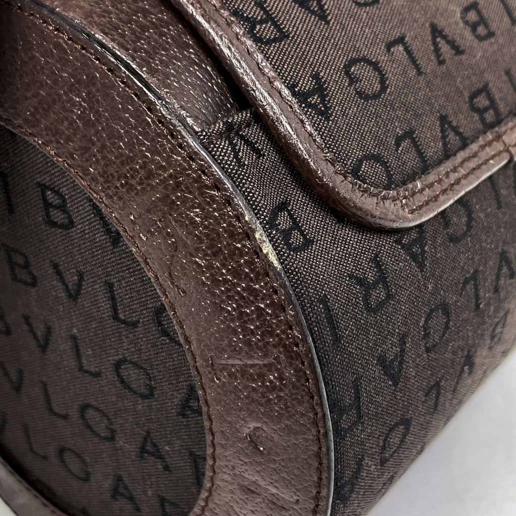 ブルガリ ビーゼロワン ハンドバッグ 筒型 ロゴマニア ショルダーバッグ ハンドバッグ キャンバス ブラウン レディース 【中古】brbag