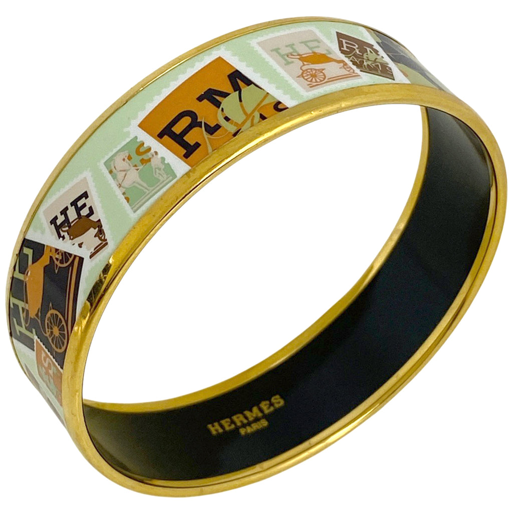 エルメス エマイユ GM 七宝焼き 腕輪 バングル GP ゴールド グリーン レディース 【中古】bracc