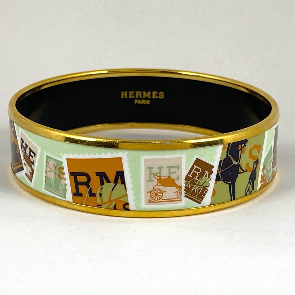 エルメス エマイユ GM 七宝焼き 腕輪 バングル GP ゴールド グリーン レディース 【中古】bracc