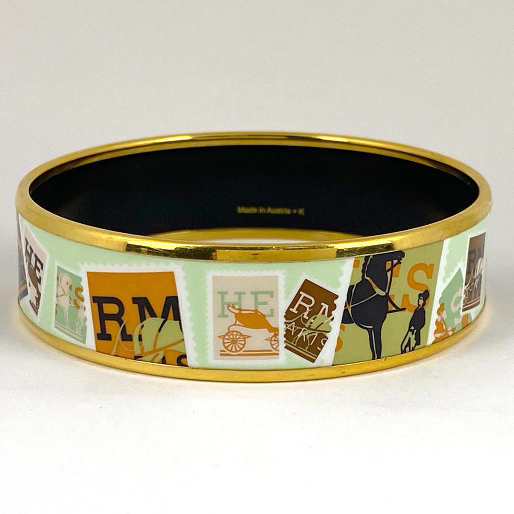 エルメス エマイユ GM 七宝焼き 腕輪 バングル GP ゴールド グリーン レディース 【中古】bracc