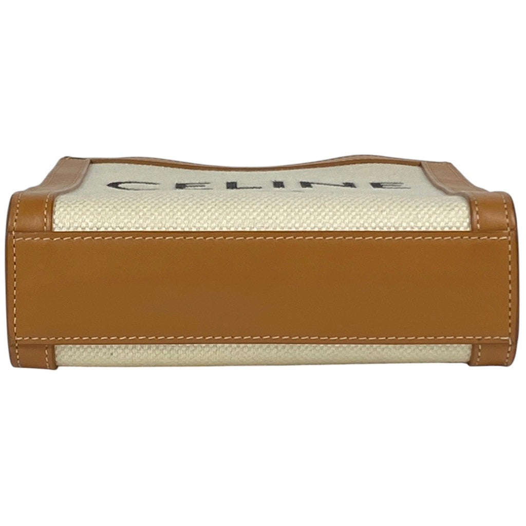 セリーヌ ミニ バーティカル カバ 2WAY ショルダーバッグ ロゴ トートバッグ キャンバス アイボリー ブラウン レディース 【中古】brbag