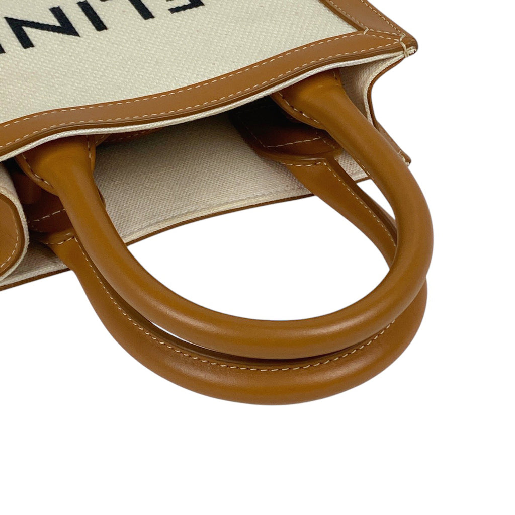 セリーヌ ミニ バーティカル カバ 2WAY ショルダーバッグ ロゴ トートバッグ キャンバス アイボリー ブラウン レディース 【中古】brbag