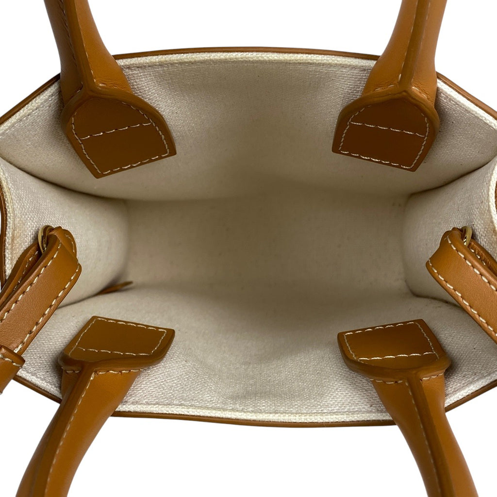 セリーヌ ミニ バーティカル カバ 2WAY ショルダーバッグ ロゴ トートバッグ キャンバス アイボリー ブラウン レディース 【中古】brbag