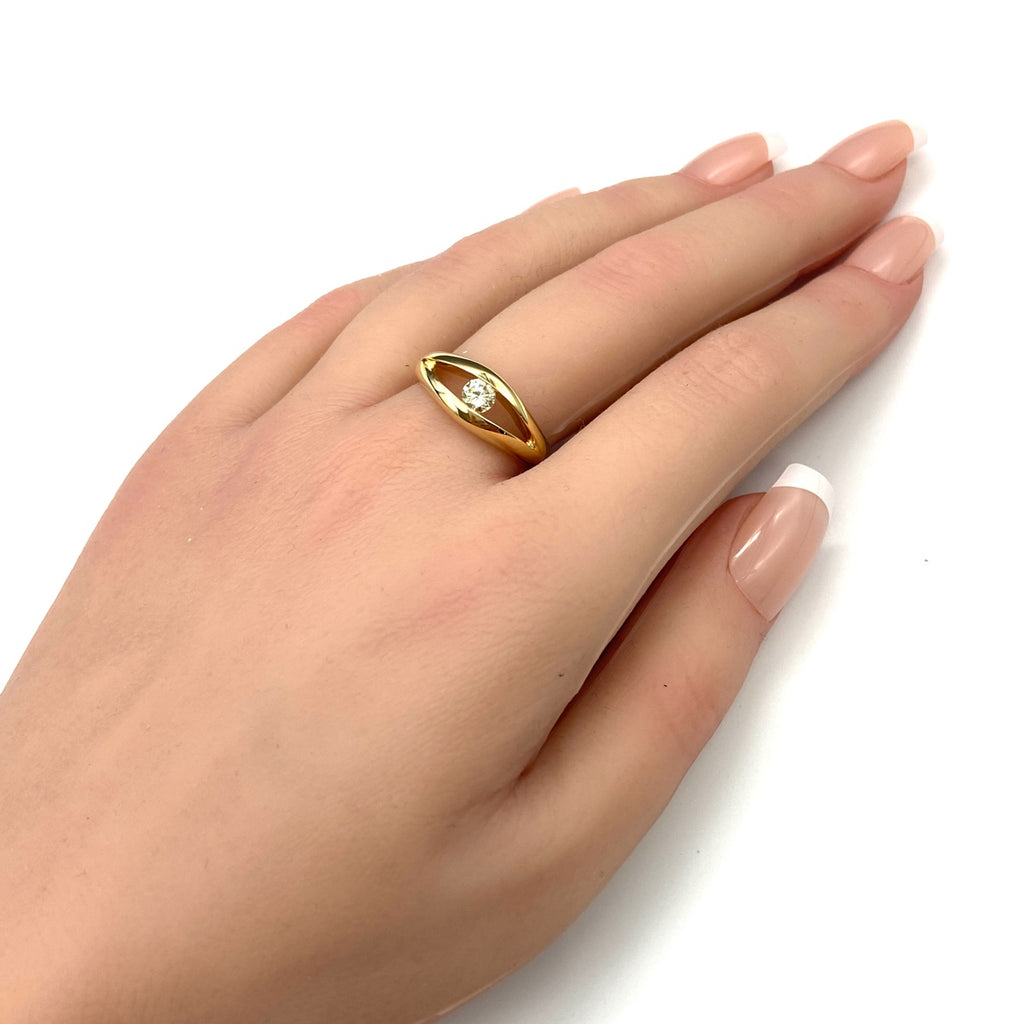 ダイヤモンド デザインリング YG イエローゴールド 指輪 リング 15.5号 K18 ダイヤモンド レディース 【中古】nbjwl