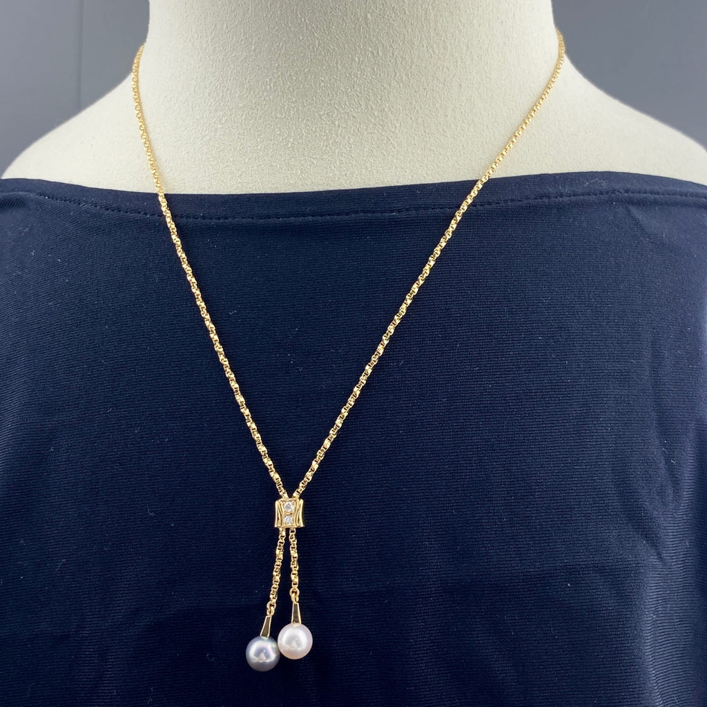 ポーラ パール デザインネックレス YG イエローゴールド ペンダント 真珠 メレダイヤ ネックレス 750 パール ダイヤモンド レディース 【中古】brjwl