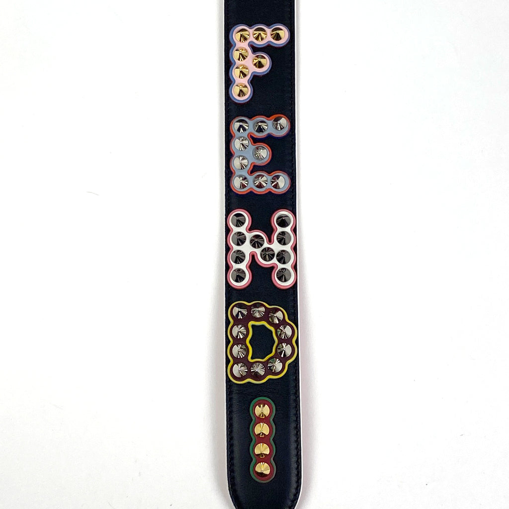 フェンディ ロゴ ショルダーストラップ 肩掛け スタッズ ショルダーストラップ レザー ブラック レディース 【中古】brbag