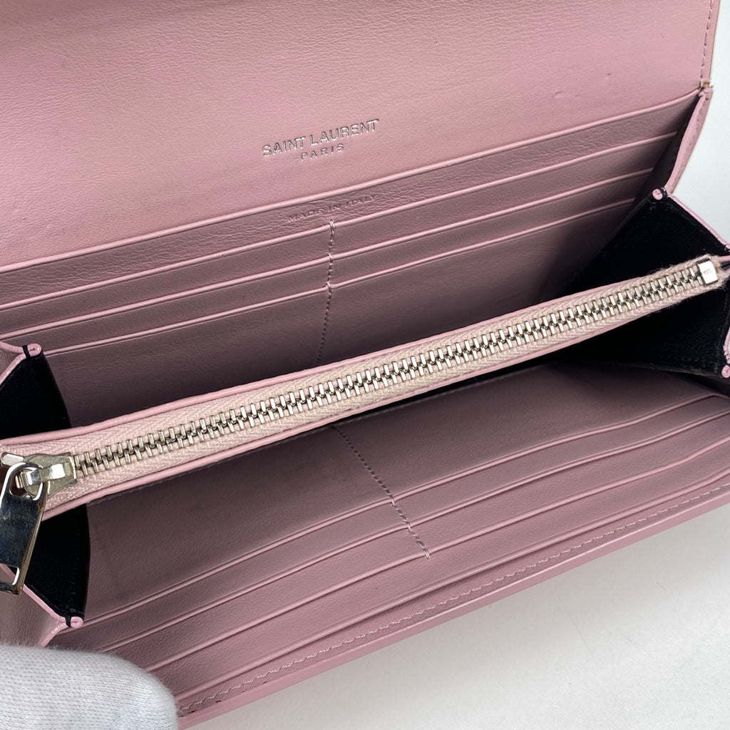 イヴ・サンローラン ロゴ 二つ折り 長財布 小銭入れ 札入れ 長財布 レザー ピンク 414567 レディース 【中古】brbag