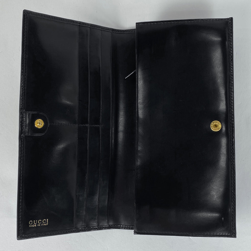 グッチ ロゴ 二つ折り 長財布 035211718240 メンズ 長財布 レザー ブラック レディース 【中古】brbag